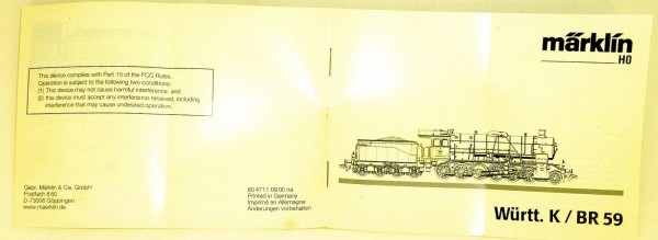 Württ K BR 59 Anleitung Märklin 60 4711 09 00 na H0 å*