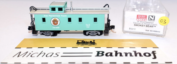 Micro Trains Line 51210 34&#039; Sheathed Caboose Smokey Bear X51898 N 1:160 g03 å