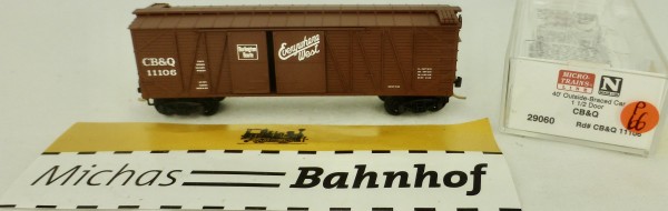 CB &amp; Q 11106 40&#039; Outside Braced Box Car Micro Trains Line 29060 1:160 P66 å