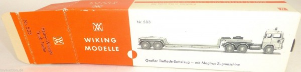 503 Tieflade Sattelzug mit Magirus Zugmaschine Wiking Karton leer å