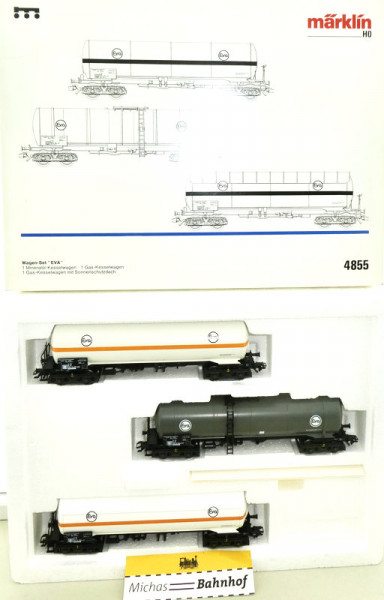 Märklin 4855 EVA ÖL Gas Kesselwagen Wagen-Set H0 1:87 OVP HD1 å