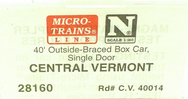 40´ Outside Br Boxcar CENTRAL VERMONT 40014 Micro Trains Line 28160 N 1:160 C å*