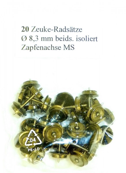 20x Zeuke Radsätze 8,3mm Durchmesser Zapfenachse beids isoliert MS 1:120 TT å *