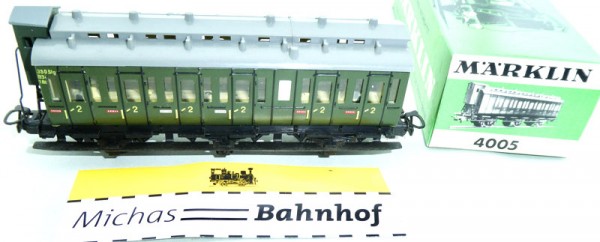 Märklin 4005 Abteilwagen Licht Bremserhaus grün Blech Original-Karton H0 1:87 OVP HU4 å