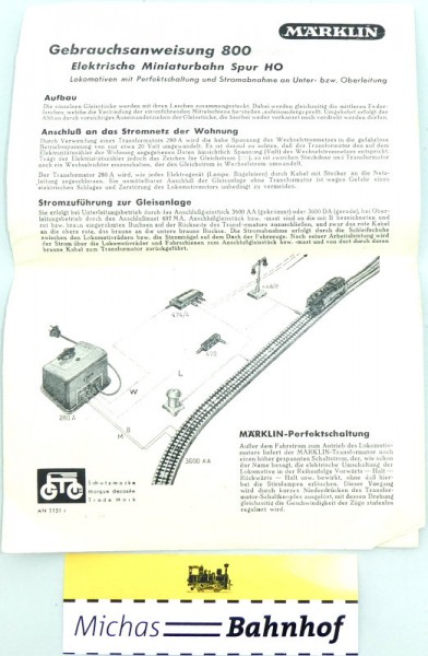 Märklin Gebrauchsanweisung 800 AN 1151r H0 å