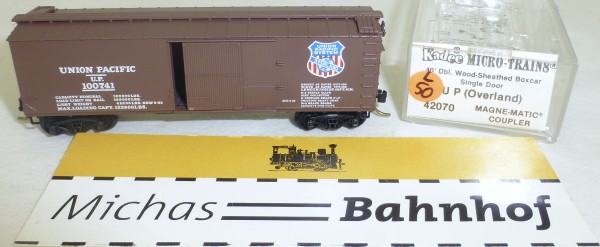 MICRO TRAINS 42070 U.P. 100741 overland 40&#039; Sheathed Wood Boxcar N 1:160 #50L å