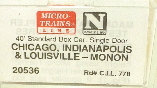 40´ St Boxcar MONON C.I.L. 778 Micro Trains Line 20536 1:160 D å *