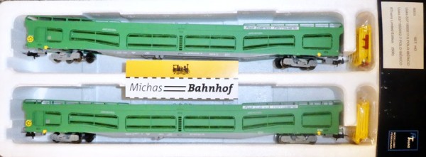 2 Autotransportwagen Uaks grün Pool Iberico HERIS RTrains 8003 H0 1:87 OVP KE1 å