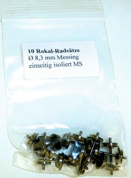 10x Rokal Radsätze 8,3mm Durchmesser Messing einseitig isoliert MS 1:120 TT å *