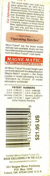 Micro Trains Line 49450 Robin Hood Beer FBX 40&#039; Wood Reefer 1:160 OVP 024G å *
