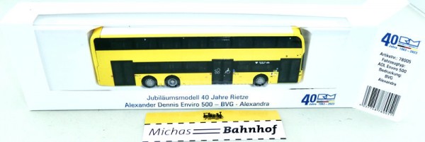 Rietze Alexandra Dennis ADL Enviro 500 Bus BVG Wg3550 78005 40 Jahre H0 1:87 HC2µ