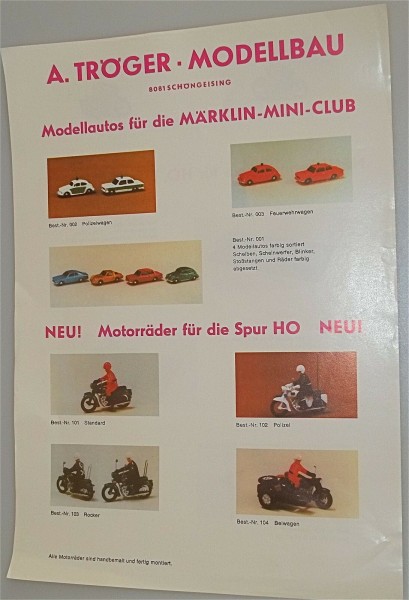 Modellautos für Märklin Mini Club A Tröger Modellbau Infoblatt å *