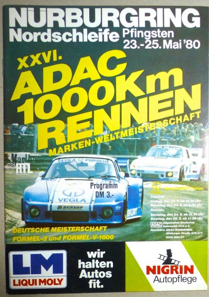 23.-25.Mai 80 XXVI ADAC 1000 Km Rennen WM Nürburgring PROGRAMMHEFT å II01 *