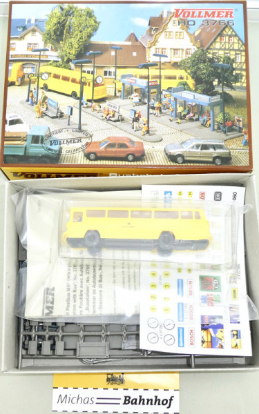 Vollmer 3766 Busbahnhof mit Postbus MB 303 Wiking Bausatz ungebaut H0 1:87 OVP Lj5 å