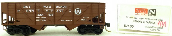Micro Trains Line 57100 PRR 220877 33&#039; Twin Bay Hopper 1:160 OVP #i131 å