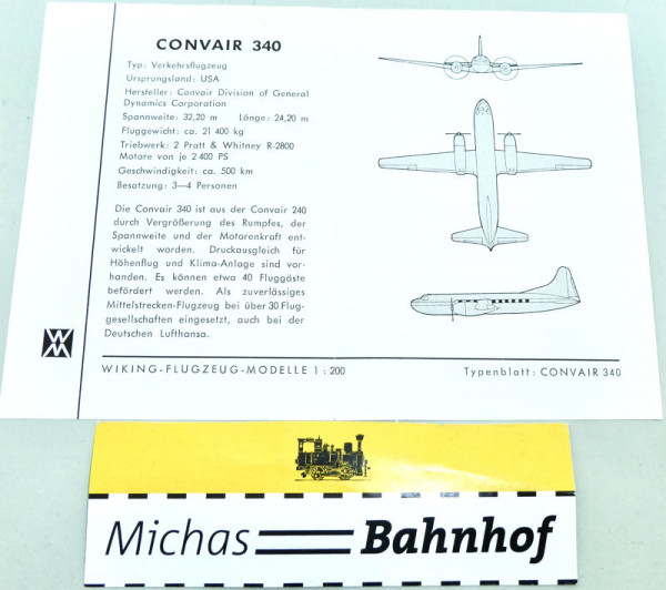 WIKING FLUGZEUG MODELLE 1:200 Anleitung CONVAIR 340 SCH å