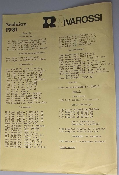 Rivarossi Neuheiten 1981 INFOBLATT å