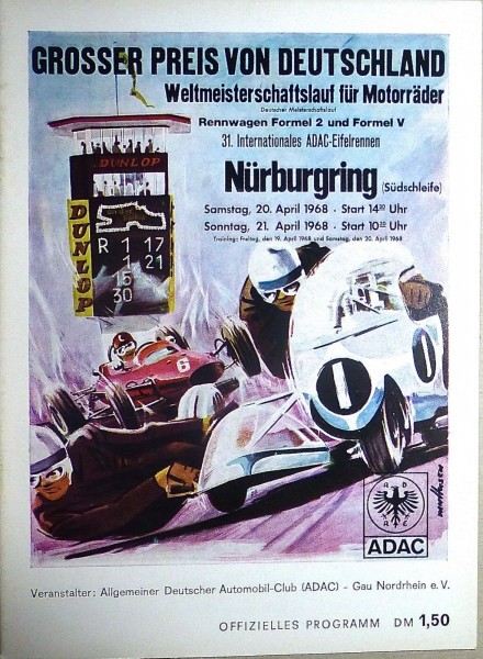 20. 21. April 1968 Grosser Preis v Deutschland Nürburgring PROGRAMMHEFT å IV03