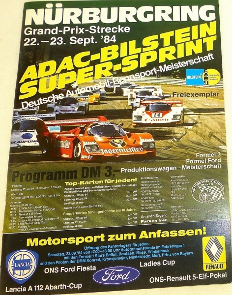 22./23. Sept.84 ADAC Bilstein Super Sprint Nürburgring PROGRAMMHEFT V04 å