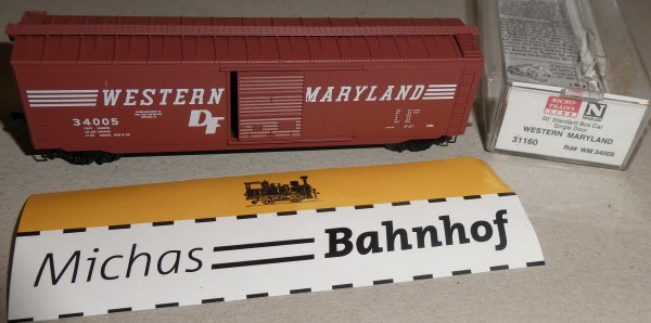 Western Maryland 34005 50&#039; St Box Car Micro Trains Line 31160 1:160 OVP ø17 å
