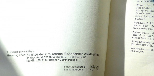 Der Reichsbahn Streik 09/1980 Komitee streikenden Eisenbahner Westberlins Hi2 å√