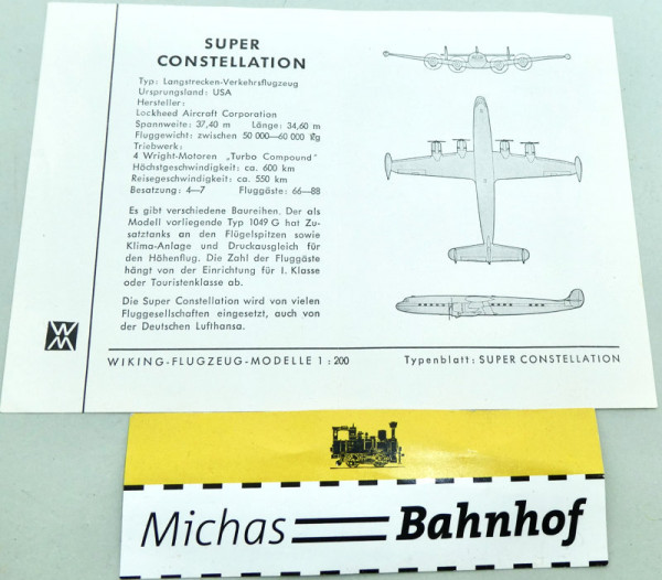 WIKING FLUGZEUG MODELLE 1:200 Anleitung SUPER CONSTELLATION SCH å