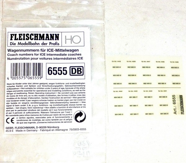 Wagennummern ICE Mittelwagen Fleischmann 6555 NEU 1/87 HV5 µ