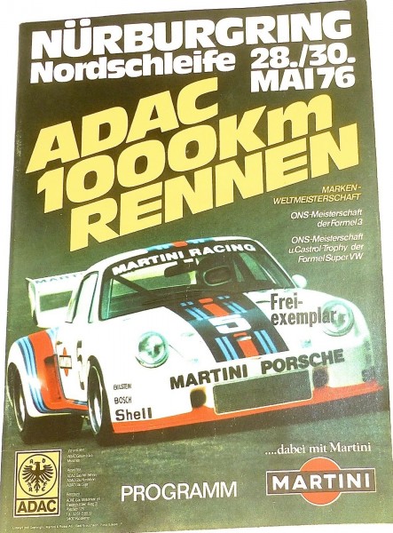 28./30. Mai 76 ADAC 1000km Rennen Marken WM Nürburgring Programmheft å *X09