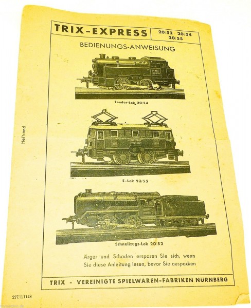 TRIX EXPRESS Bedienungs Anweisung 20/52 20/54 20/55 Anleitung H0 1:87 å