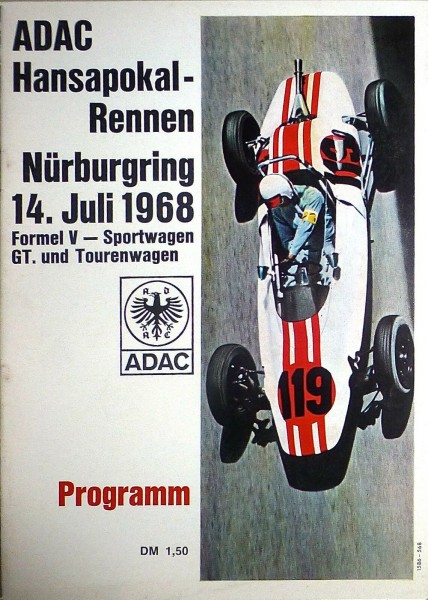 14. Juli 1968 ADAC Hansapokal Rennen Formel V Nürburgring PROGRAMMHEFT å IV07