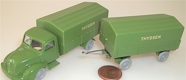 Pritschen Magirus Rundhauber Hängerzug grün THYSSEN IMU H0 1:87 #85 å