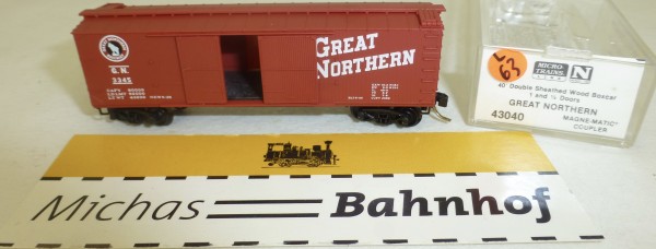 MICRO TRAINS 43040 Great Northern 3345 40&#039; Sheathed Wood Boxcar 1 1/2 N 1:160 #63L å