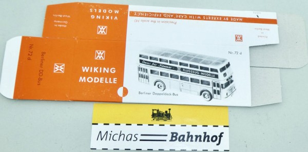 Wiking 72d Berliner Doppeldecker Bus Karton leer H0 1:87 å