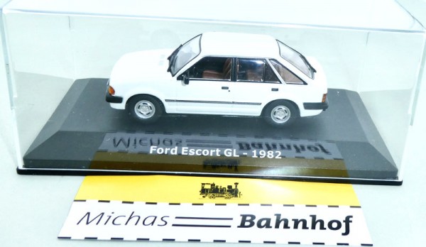 Ford Escort GL 1982 weiß PKW 1:43 in Box Hachette Atlas ABADD125 OVP Neu KD2 yµ