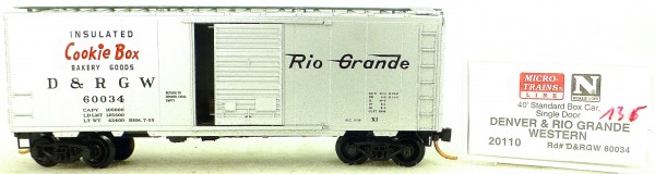 Micro Trains Line 20110 D&amp;RG Cookie Box 60034 40&#039; St. Boxcar 1:160 OVP #H136 å