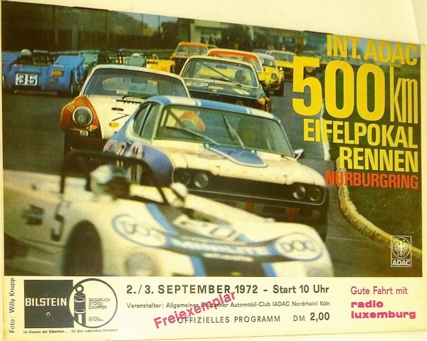 2./3. Sep 1972 Int ADAC 500km Eifelpokal Rennen Nürburgring PROGRAMMHEFT IX03 å*