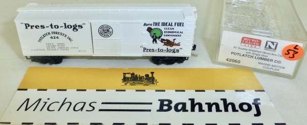 MICRO TRAINS 42060 Potlatch Forests 424 40&#039; Sheathed Wood Boxcar N 1:160 #53L å