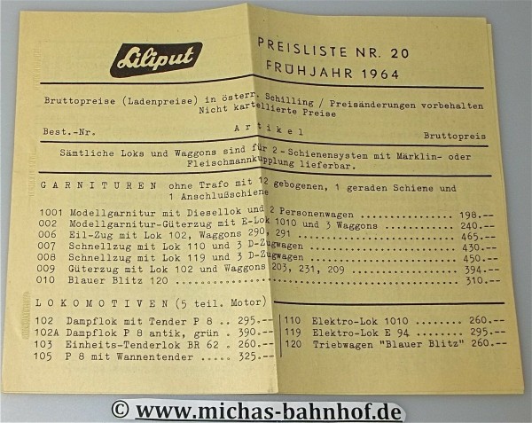 Liliput Preiliste Nr 20 Frühjahr 1964 å