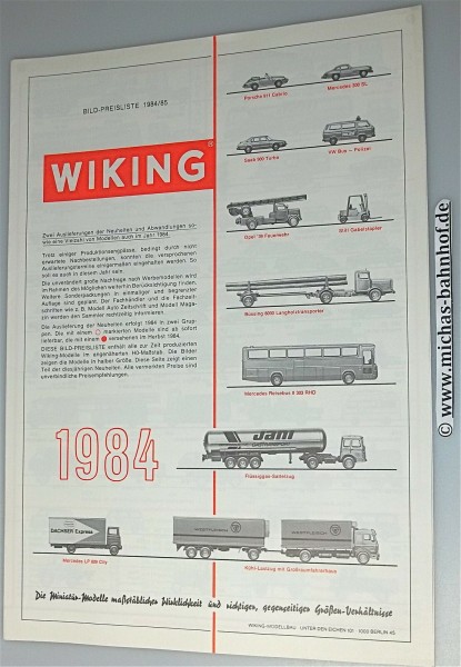 WIKING 1984 85 Katalog Bild Preisliste å *