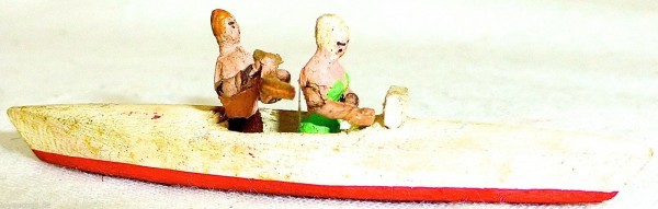 Paddelboot rot mit zwei Personen ein Paddler Holz Preiser 1:87 H0 GD1 PR26 å *