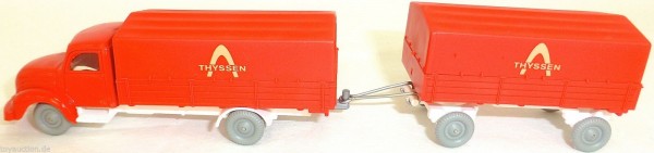 Thyssen Magirus Rundhauber Hängerzug Pritsche Plane rot IMU H0 1:87 #LJ3 å