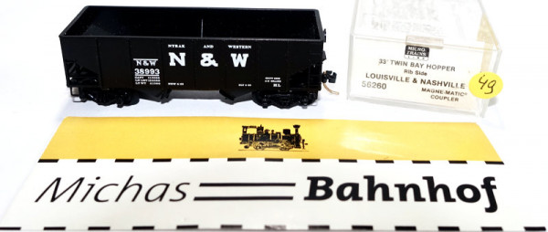 Micro Trains Line 33&#039; Twin Bay Hopper N&amp;W Ntrak and Western 38993 N 1:160 m49 å