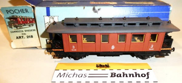 Pocher 218 SJ Carrozza Svedese C3c 3.Kl 1449 H0 1:87 OVP å