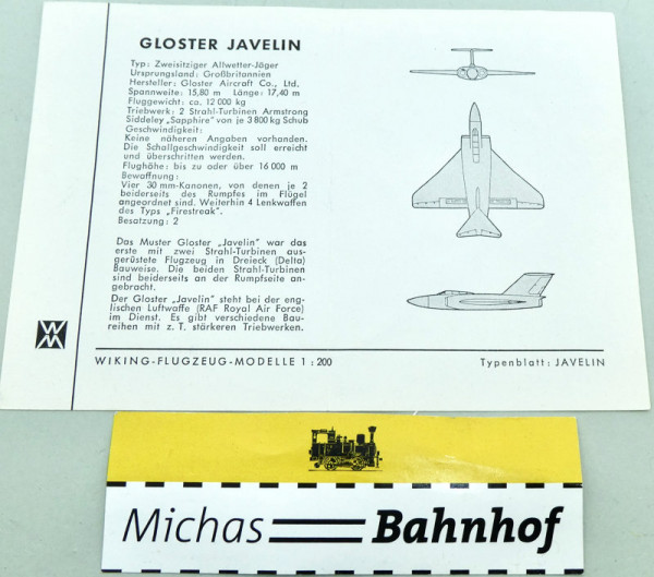 WIKING FLUGZEUG MODELLE 1:200 Anleitung GLOSTER JAVELIN SCH å