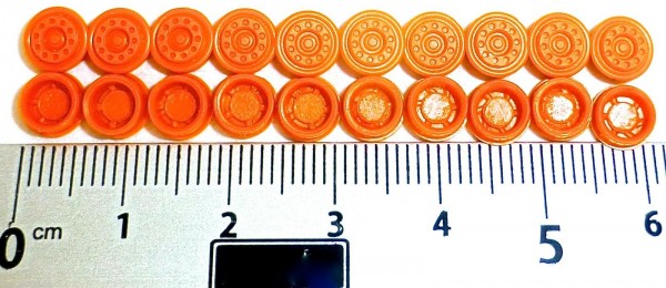 50 x Felgen orange 6mm Durchmesser Kunststoff Ladegut Herpa Albedo 1:87 R181 å