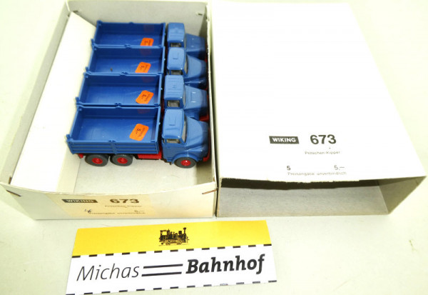 Wiking 673 Händlerkarton Pritschen-Kipper Inhalt 4 Stück H0 1:87 KA2 å