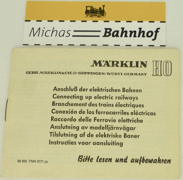Märklin Anschluß der elektrischen Bahnen Anleitung 68 600 TNN 0171 ju å