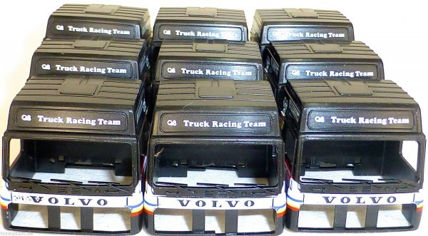 9 x LKW Fahrerhaus schwarz VOLVO Q8 Truck Racing Ladegut Bastel Deco 1:87 H0 å GC1