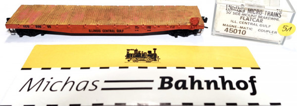 Micro Trains Line 45010 50&#039; Flatcar Ill Central Gulf 60698 N 1:160 m51 å
