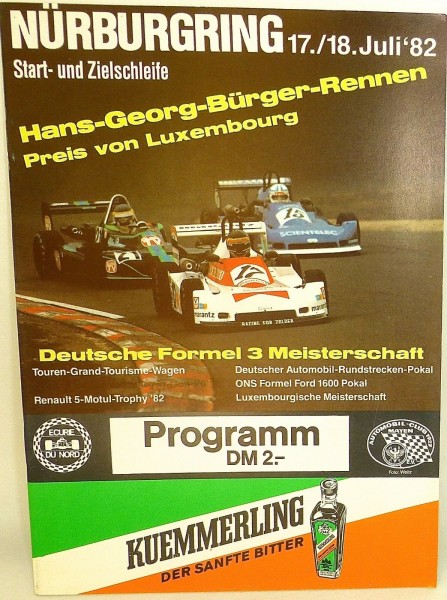 17. / 18. Juli 82 Hans Georg Bürger Formel 3 Nürburgring PROGRAMMHEFT VIII06 å *